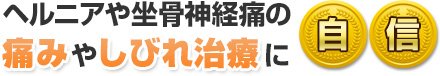 ヘルニアや坐骨神経痛の痛みやしびれ治療に自信!!